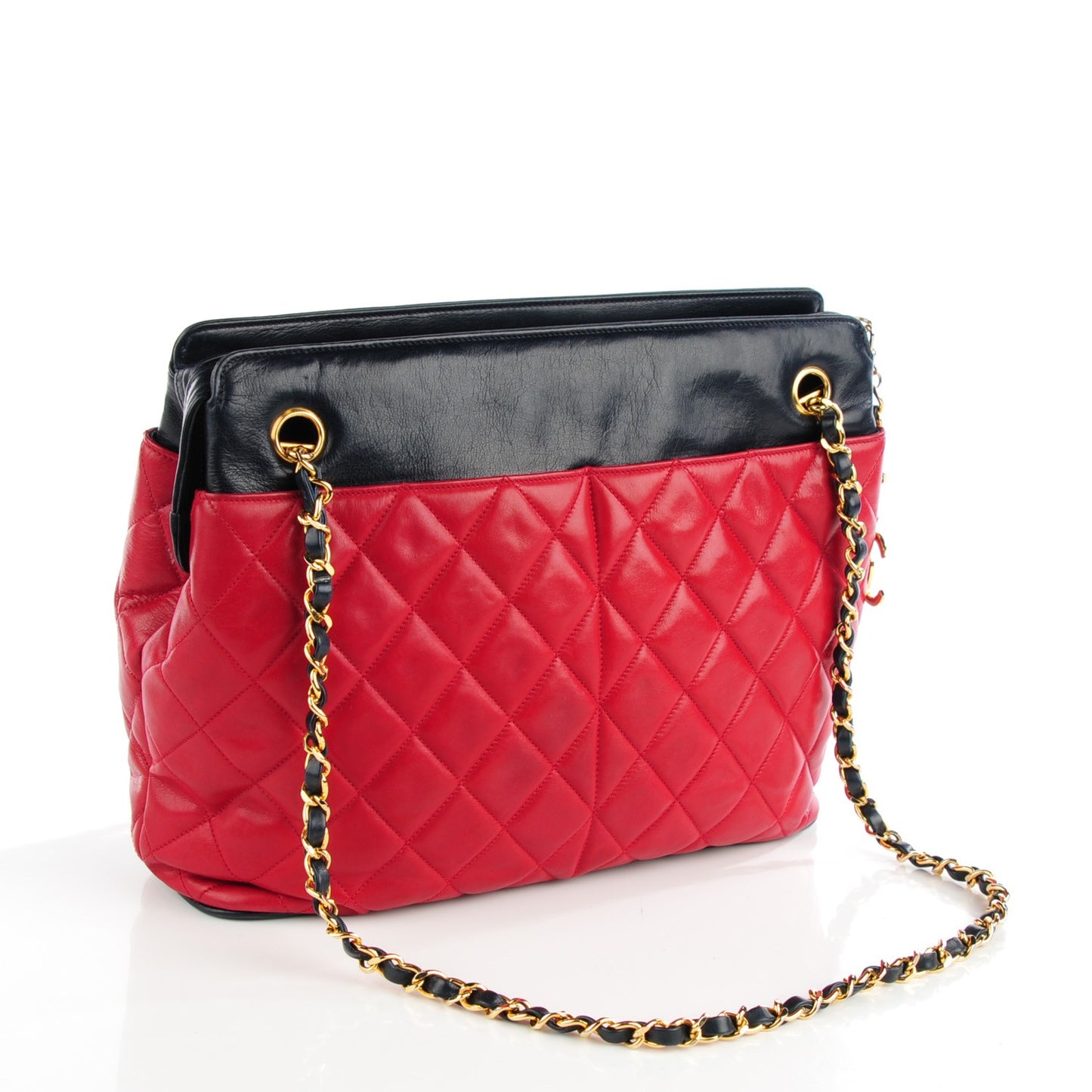 Lambskin Quilted Shoulder Bag Red Navy