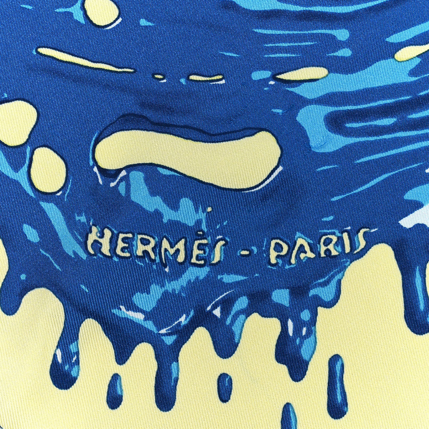 Silk Peinture Fraiche Scarf 45 Jaune Soufre Bleu