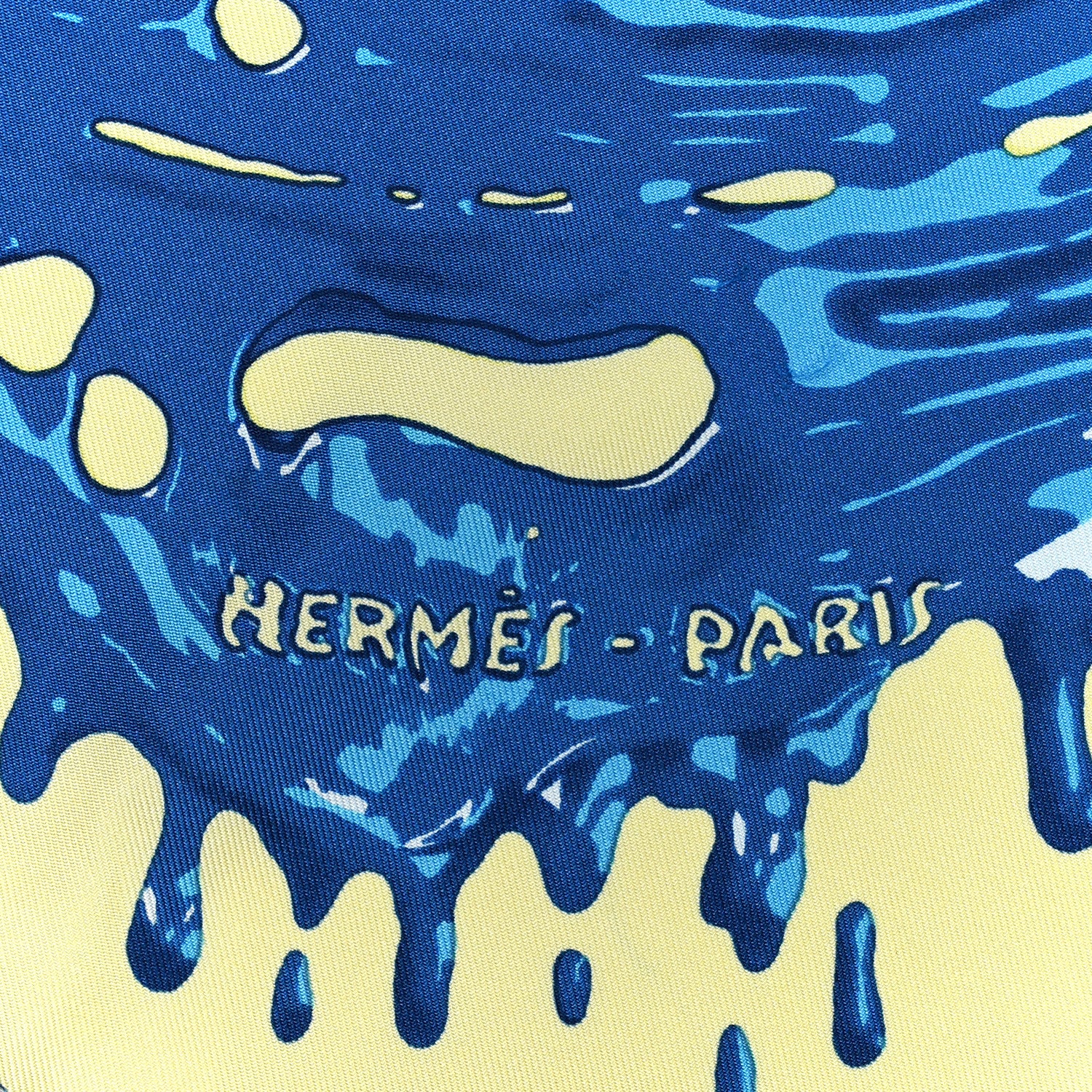 Hermes Silk Peinture Fraiche Scarf 45 Jaune Soufre Bleu 3 of 5