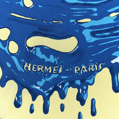 Hermes Silk Peinture Fraiche Scarf 45 Jaune Soufre Bleu 3 of 5