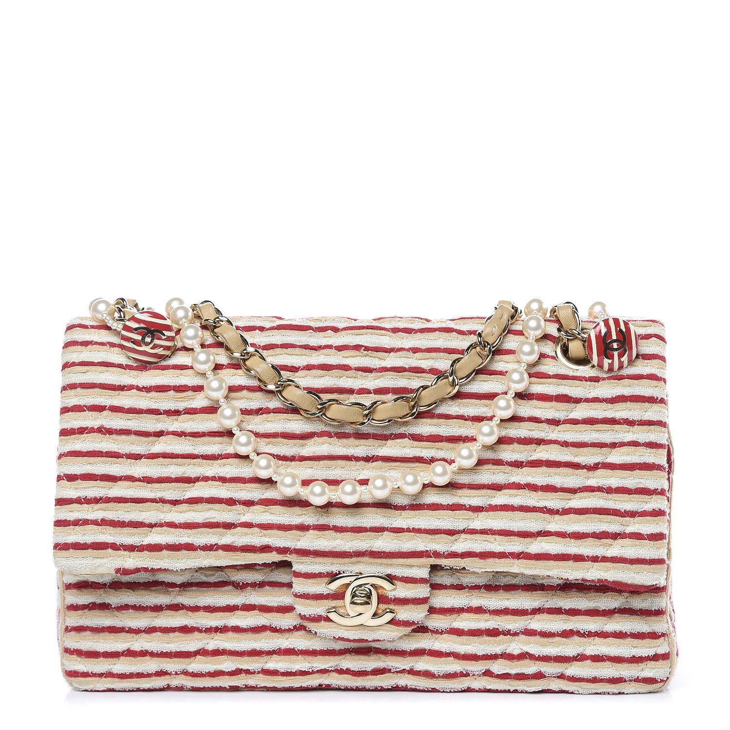 Chanel Jersey Quilted Medium Coco Sailor Flap Red White 1 of 12