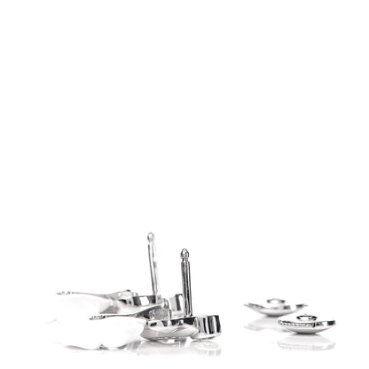 Chanel 18K White Gold Diamond Ceramic Camellia Drop Earrings 3 of 4