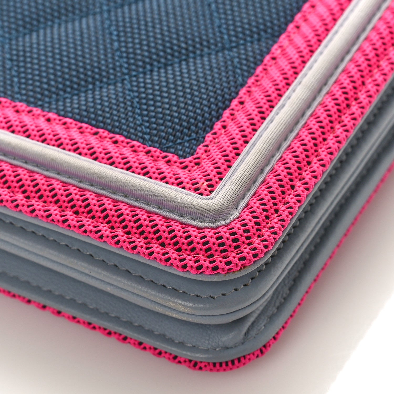 Chanel Canvas Quilted Fluo Boy Wallet On Chain WOC Dark Navy Fuchsia Grey 9 of 9