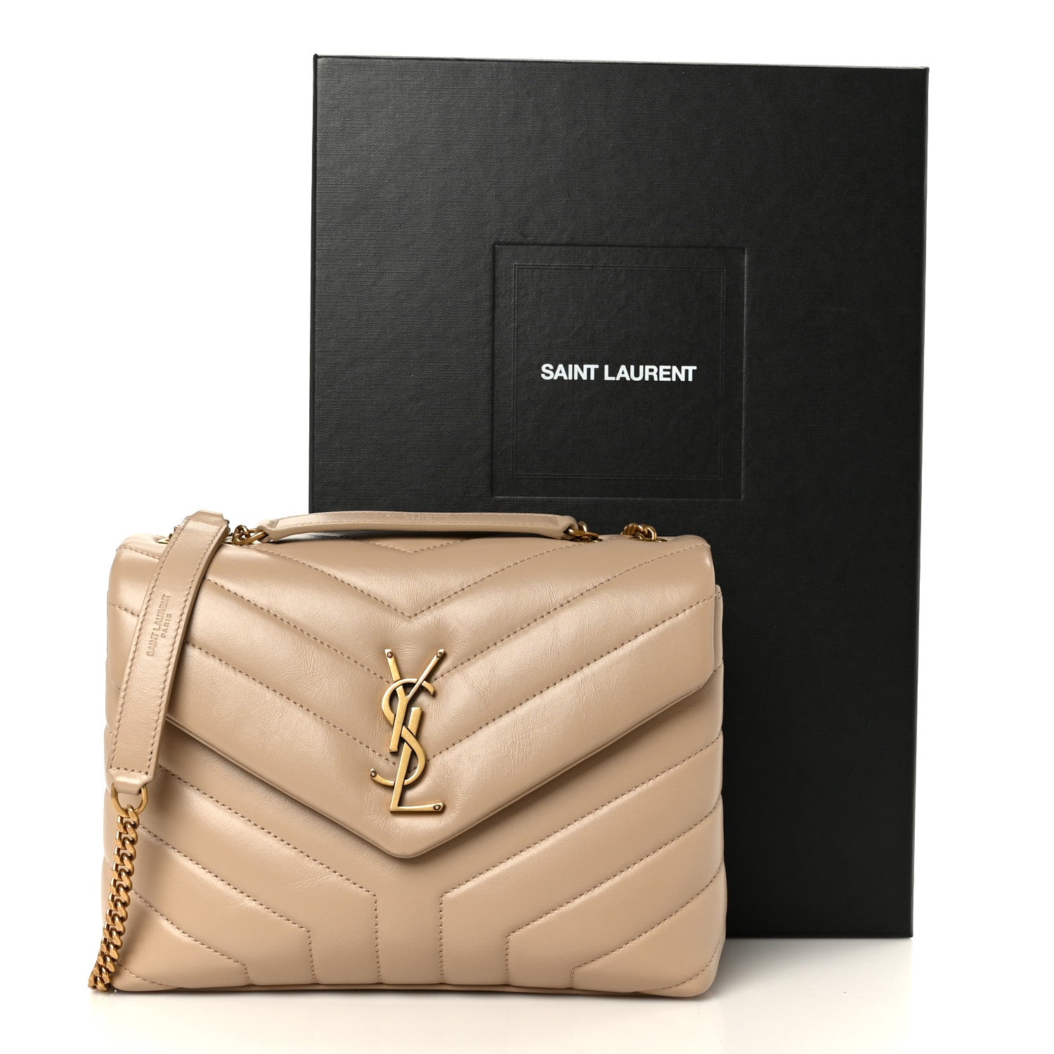 Saint Laurent Calfskin Y Quilted Monogram Small Loulou Chain Satchel Dark Beige 12 of 12