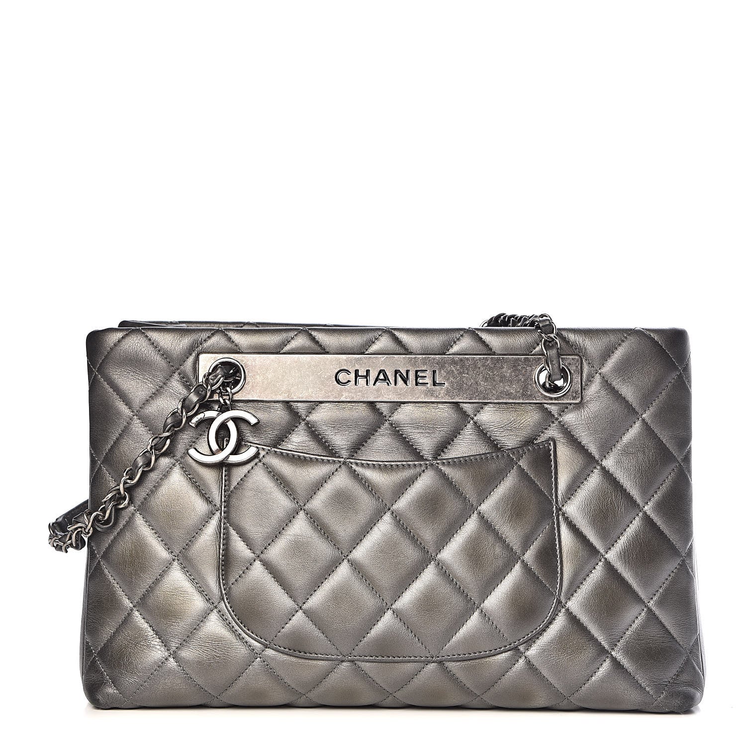 Chanel Metallic Lambskin Quilted Small Trendy CC Shopping Tote Grey 1 of 11