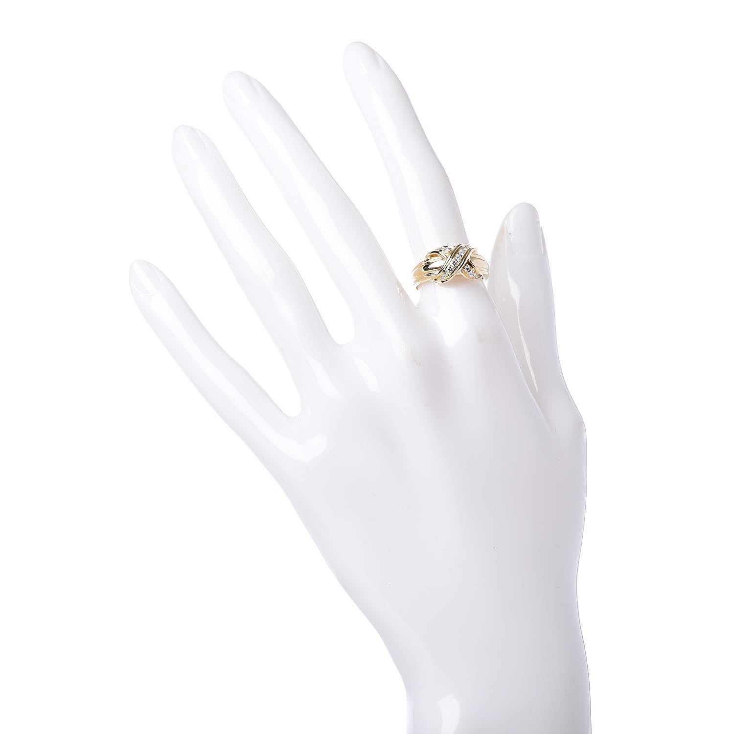 Tiffany 18K Yellow Gold Diamond Signature X Ring 51 5.75 2 of 5