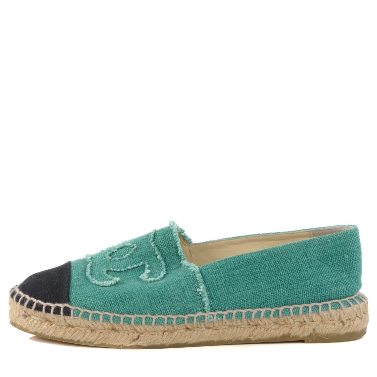 Chanel Toile CC Espadrilles 38 Green Black 1 of 8