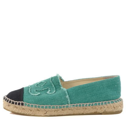 Chanel Toile CC Espadrilles 38 Green Black 1 of 8
