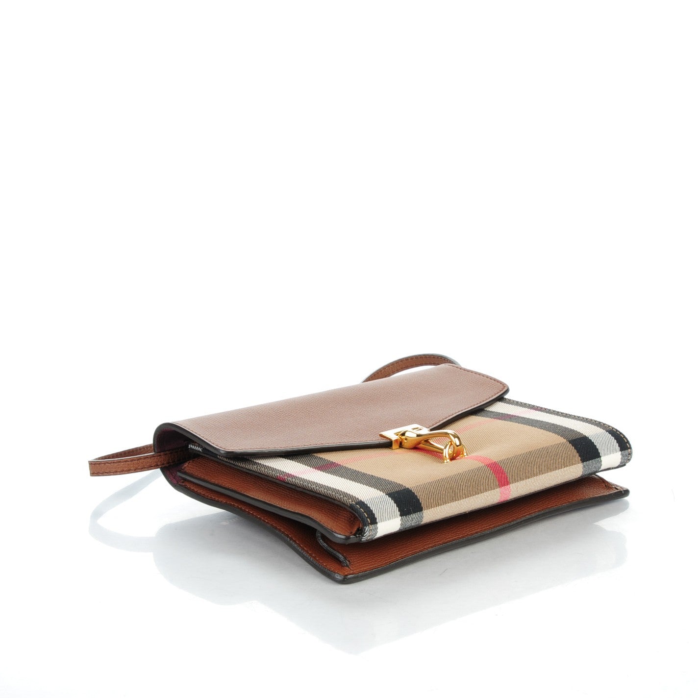 Burberry Derby Calfskin House Check Small Macken Crossbody Bag Tan 4 of 7