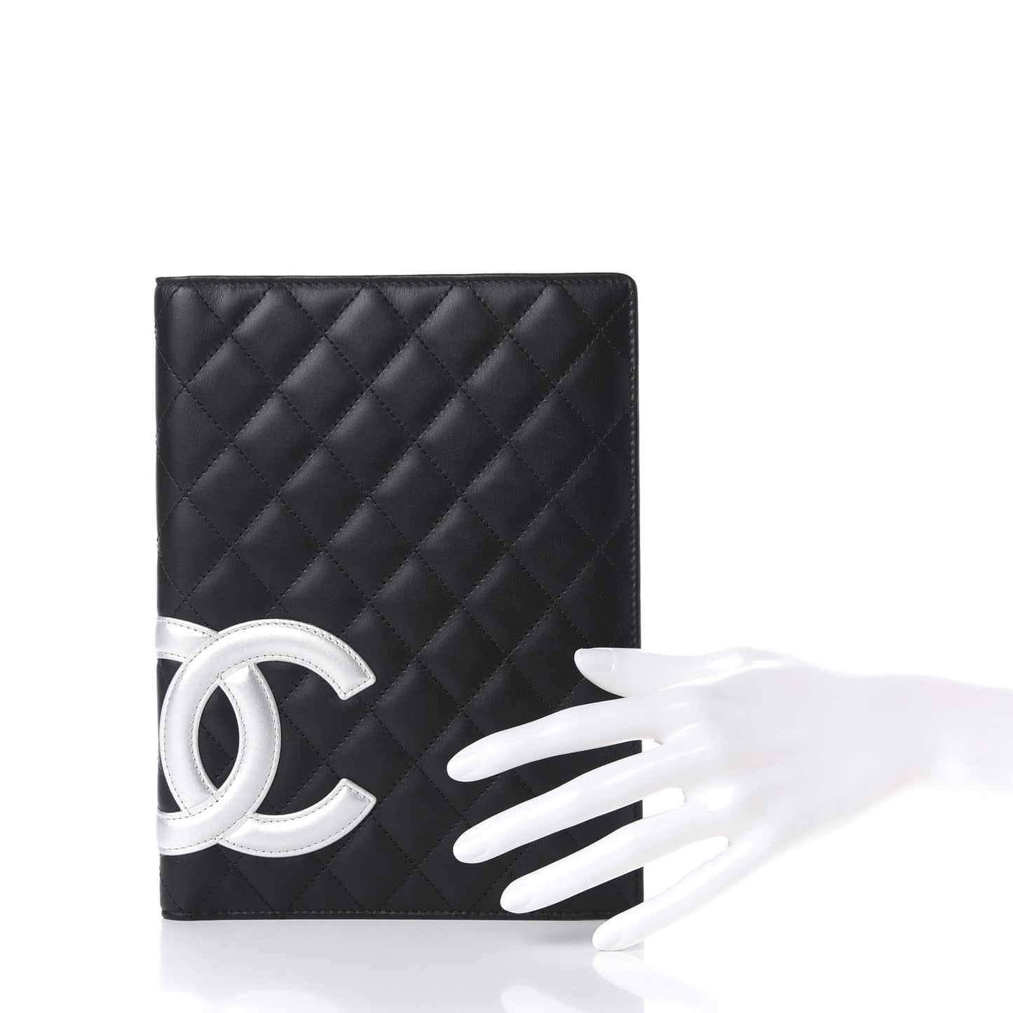 Calfskin Quilted Large Cambon Agenda Planner Black Silver