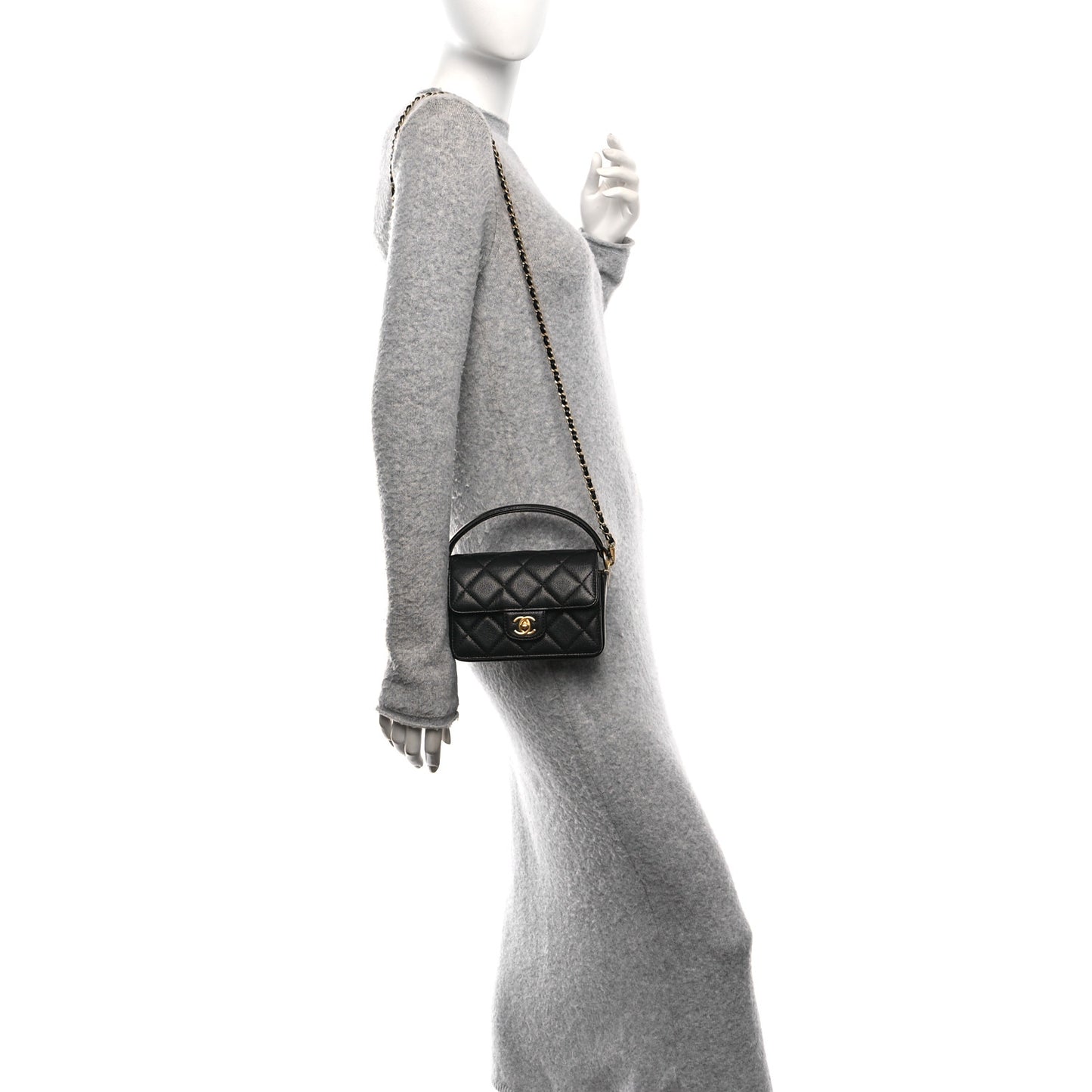 Caviar Quilted Mini Top Handle Flap Black
