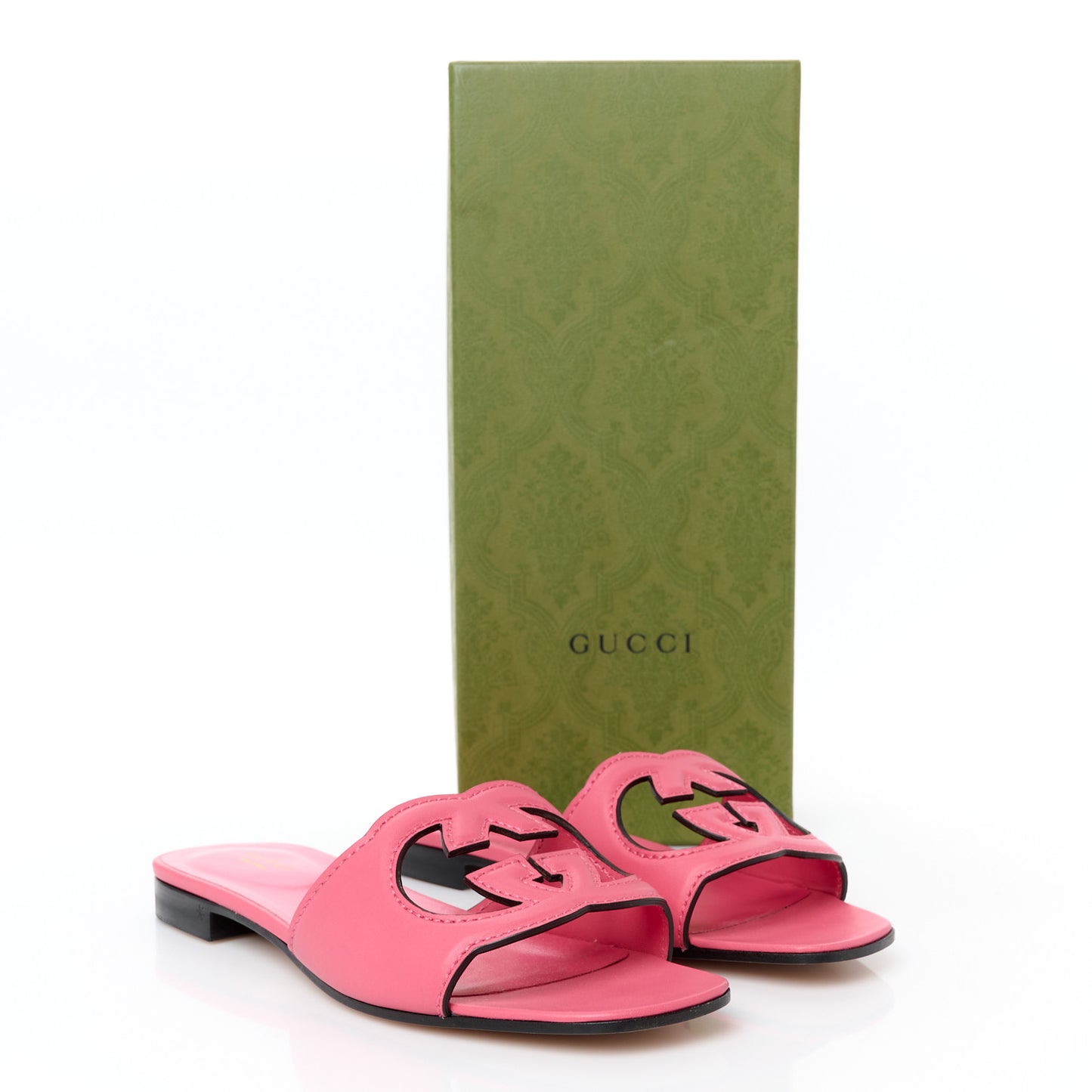 Cosmos Softy Calfskin Interlocking G Cut Out Slide Sandals 38 Rhodamine Pink