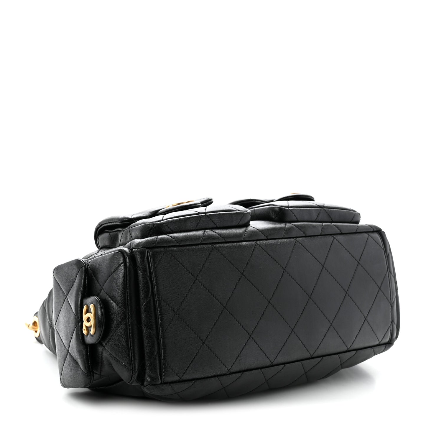 Shiny Lambskin Quilted Large Trendy Pockets Hobo Black