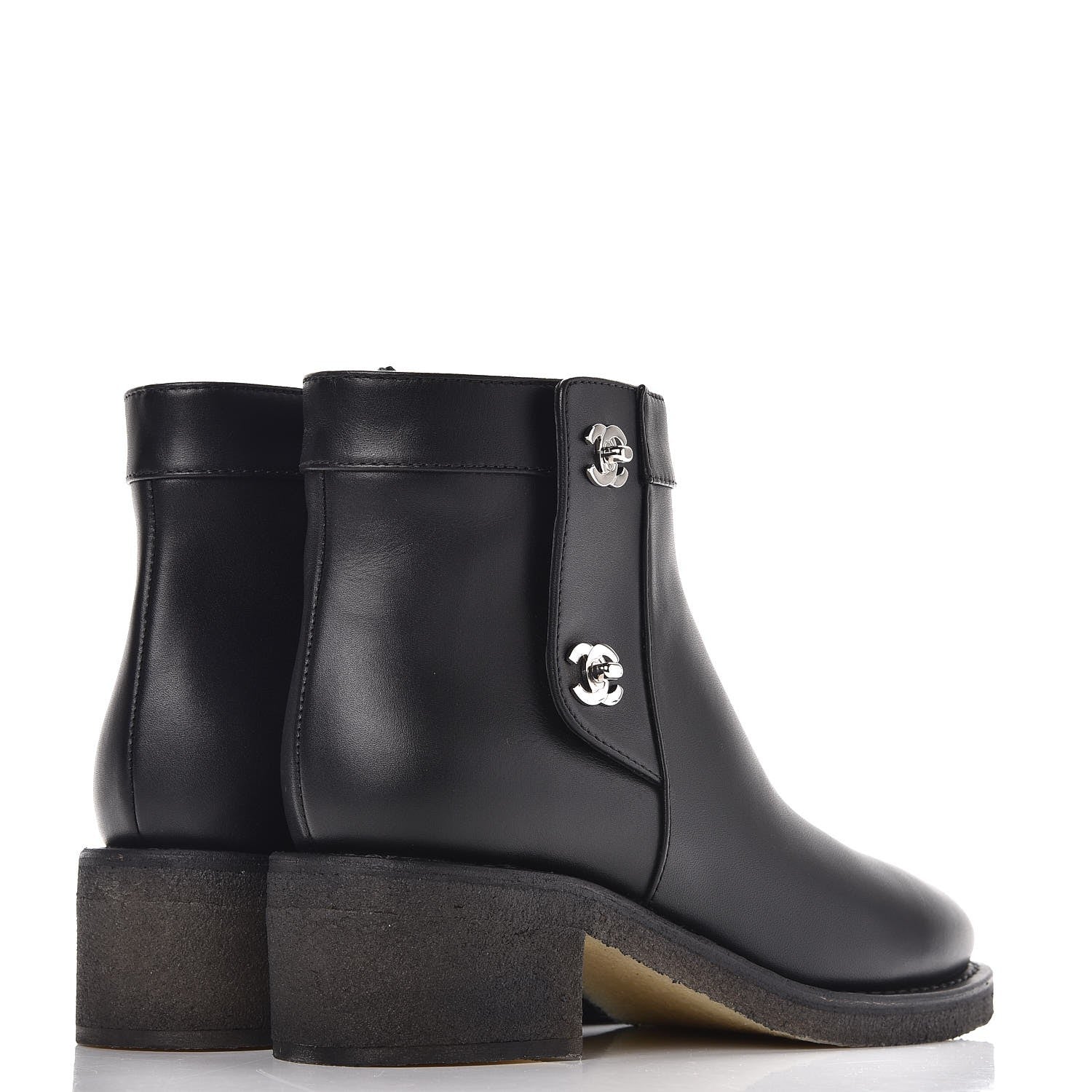 Chanel Calfskin CC Turnlock Ankle Boots 36.5 Black 4 of 9