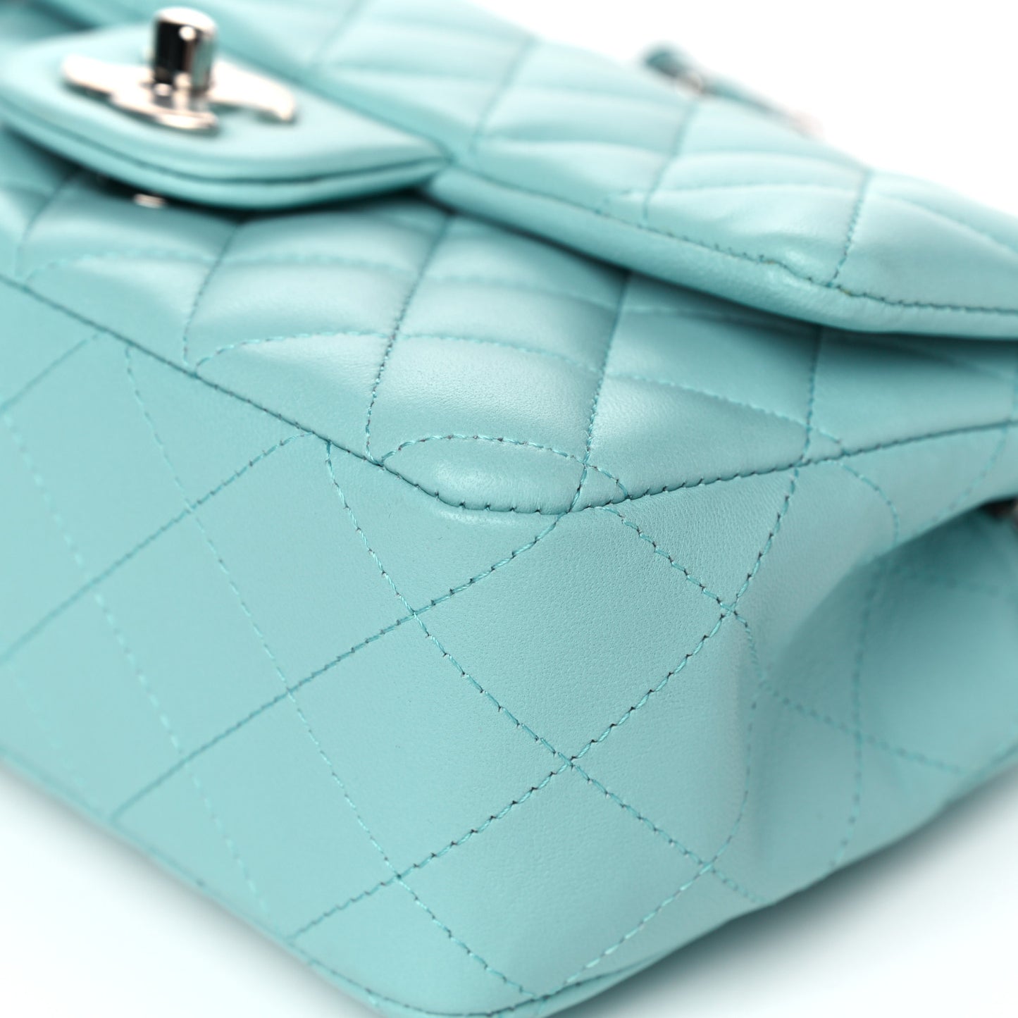Lambskin Quilted Mini Rectangular Flap Light Blue