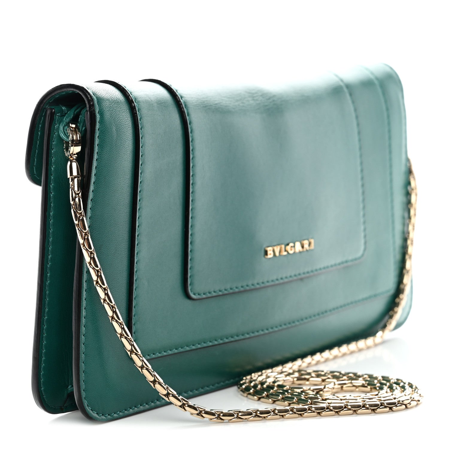Bulgari Calfskin Serpenti Forever Flap Clutch Emerald Green 4 of 12