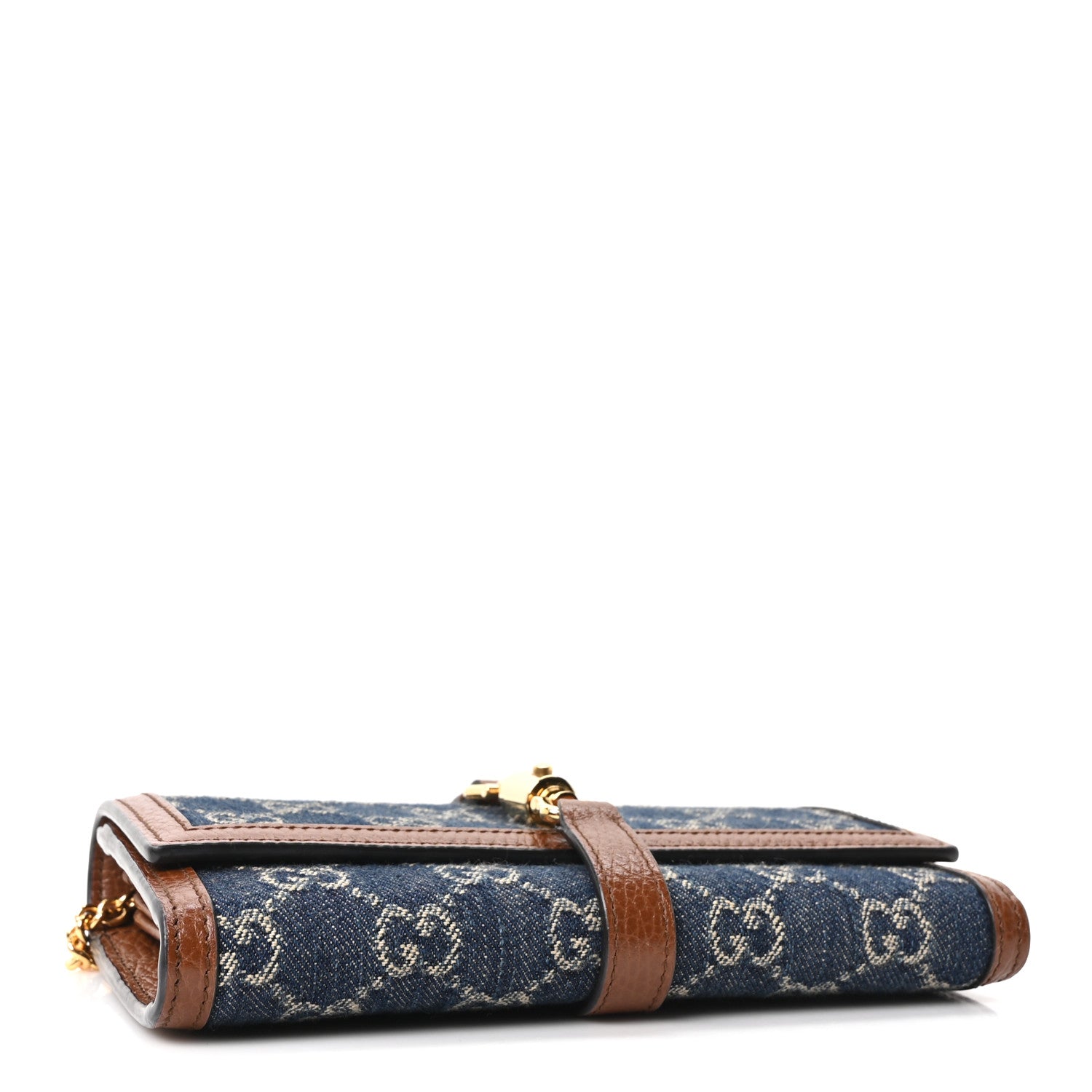 Gucci New Denim GG Monogram Jackie 1961 Chain Wallet Blue Tea Cuir 4 of 8