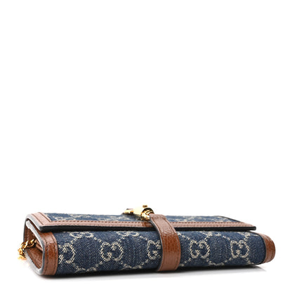 Gucci New Denim GG Monogram Jackie 1961 Chain Wallet Blue Tea Cuir 4 of 8