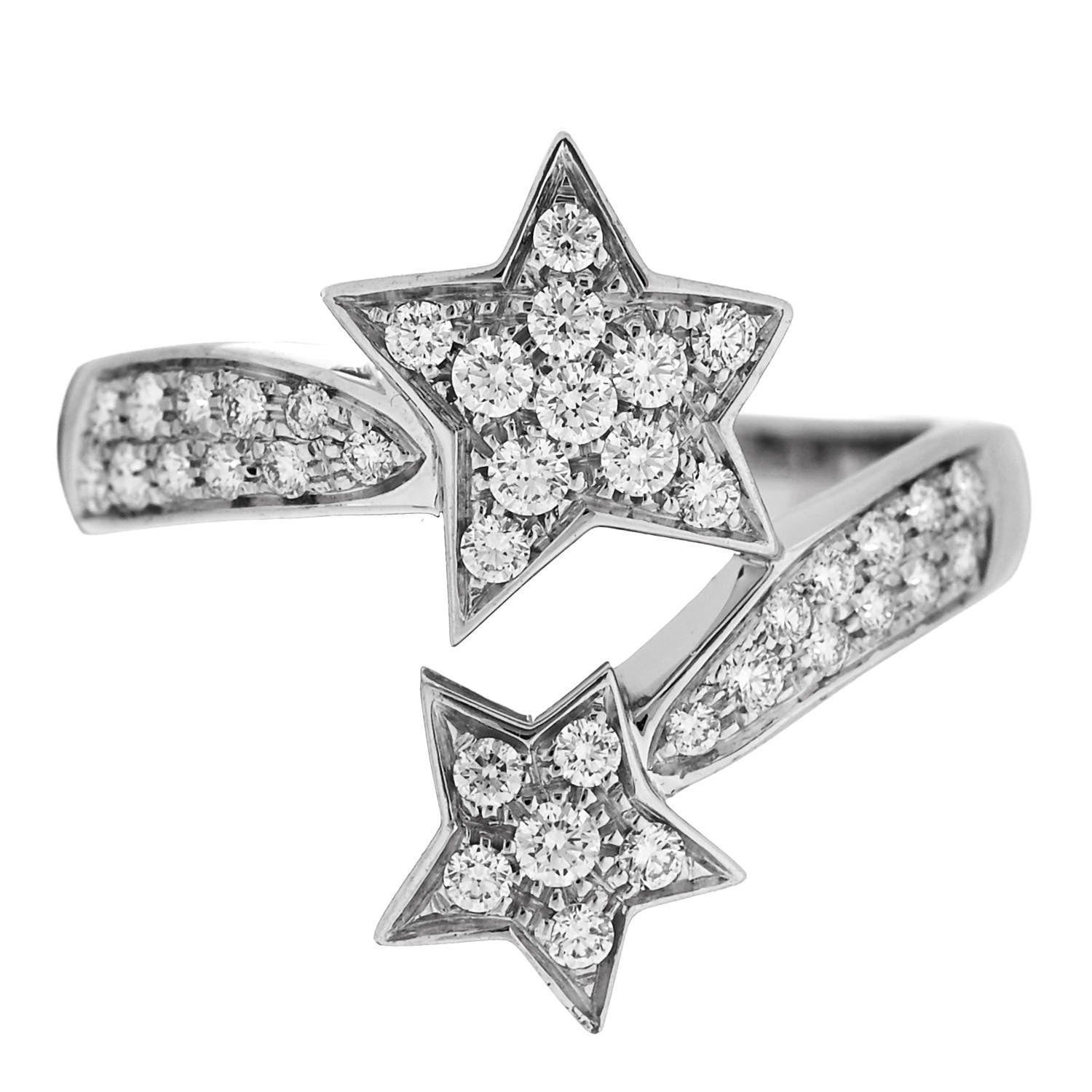 Chanel 18K White Gold Diamond Comete Geode Ring 60 9 1 of 5