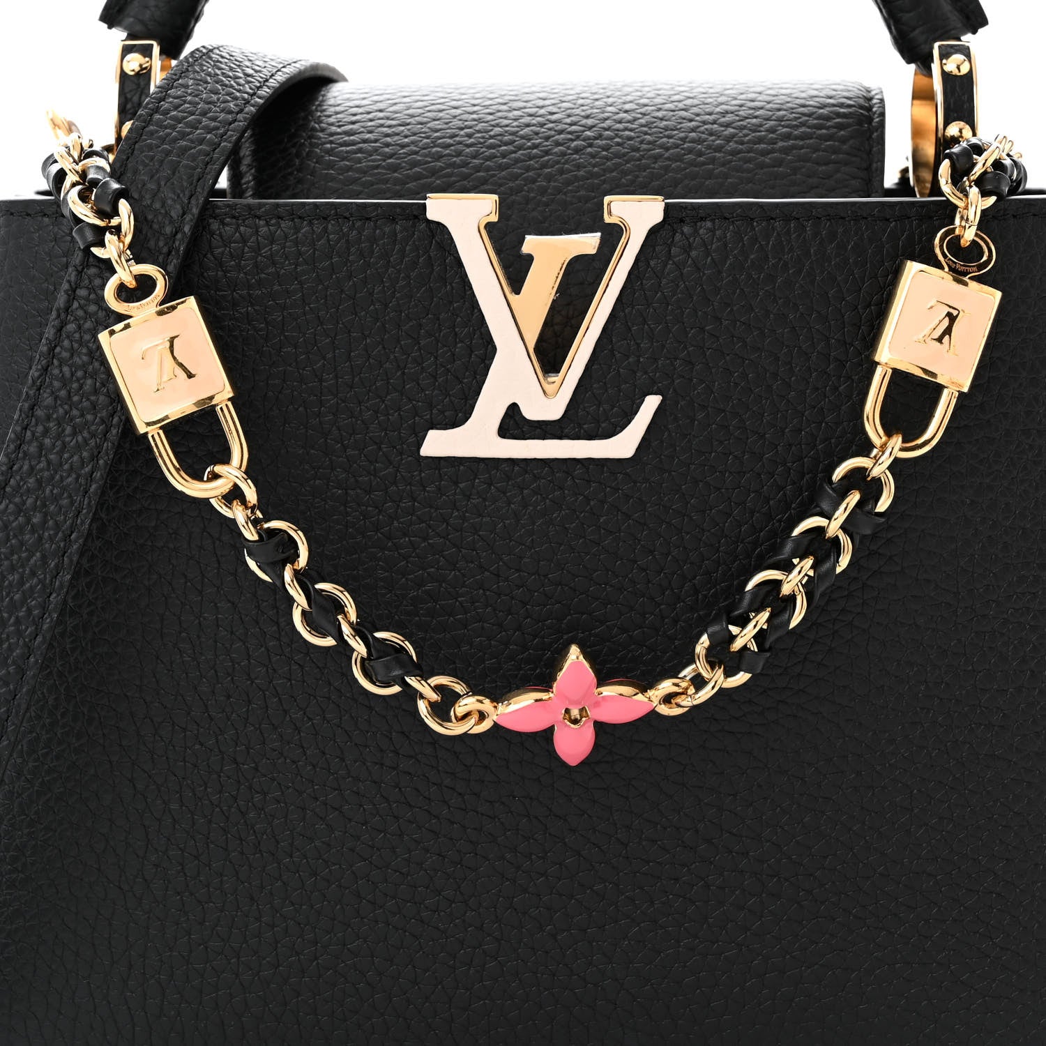Louis Vuitton Taurillon Enamel Flower Padlock Chain Capucines BB Black 7 of 9