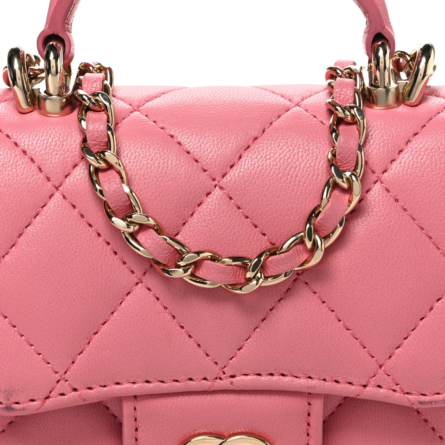 Chanel Lambskin Quilted Top Handle Clutch With Chain Pink 8 of 12