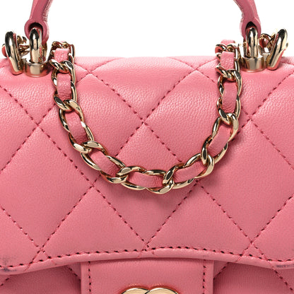 Chanel Lambskin Quilted Top Handle Clutch With Chain Pink 8 of 12