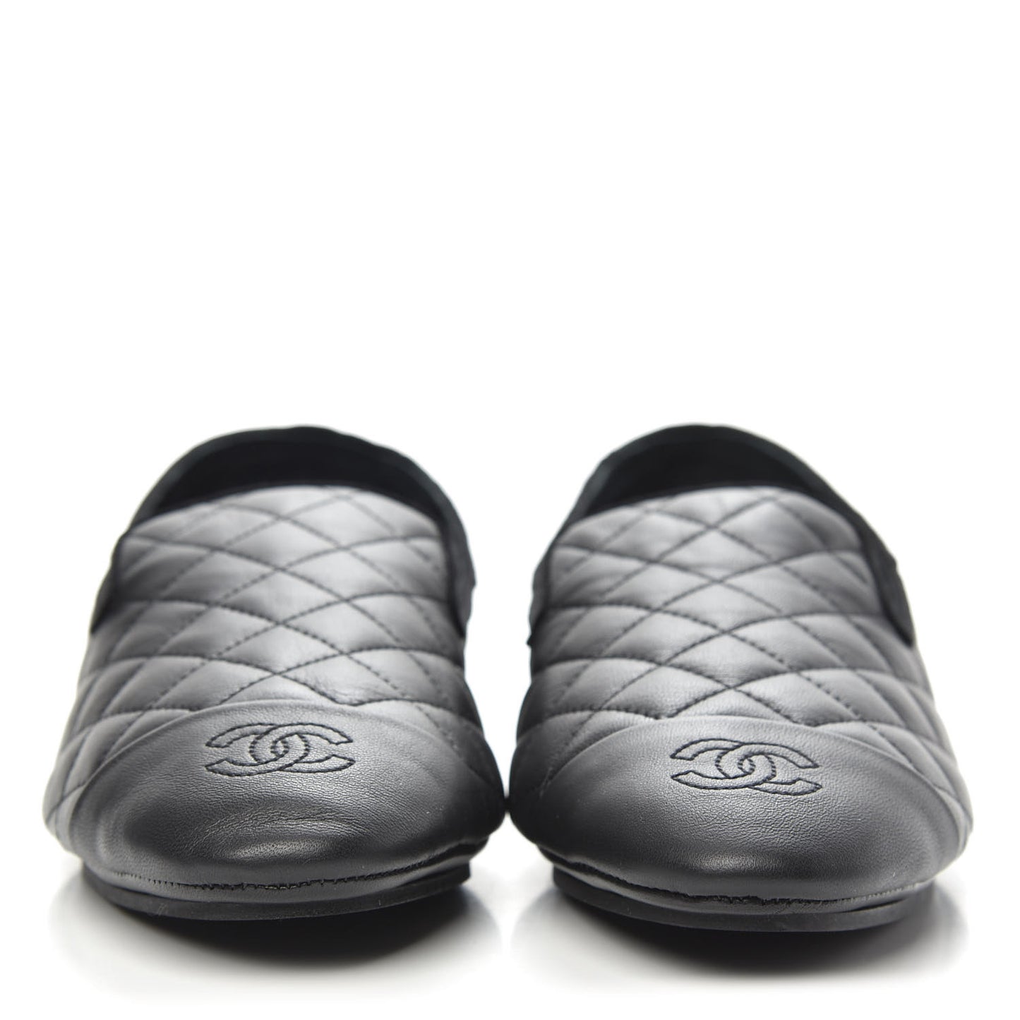 Lambskin Quilted Cap Toe Slipper With Pouch 41 Black