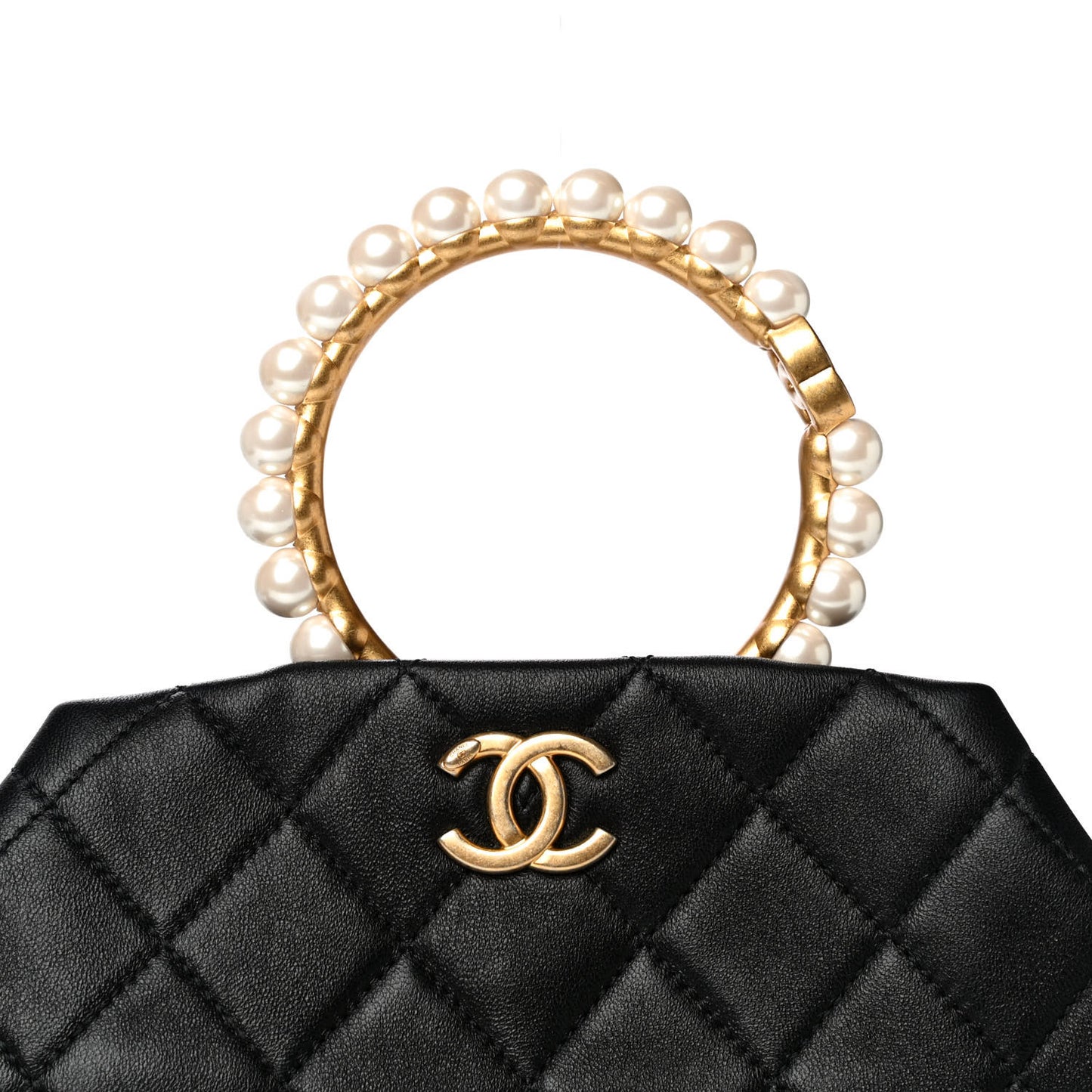 Lambskin Quilted Pearl Crown Clutch Bag Black