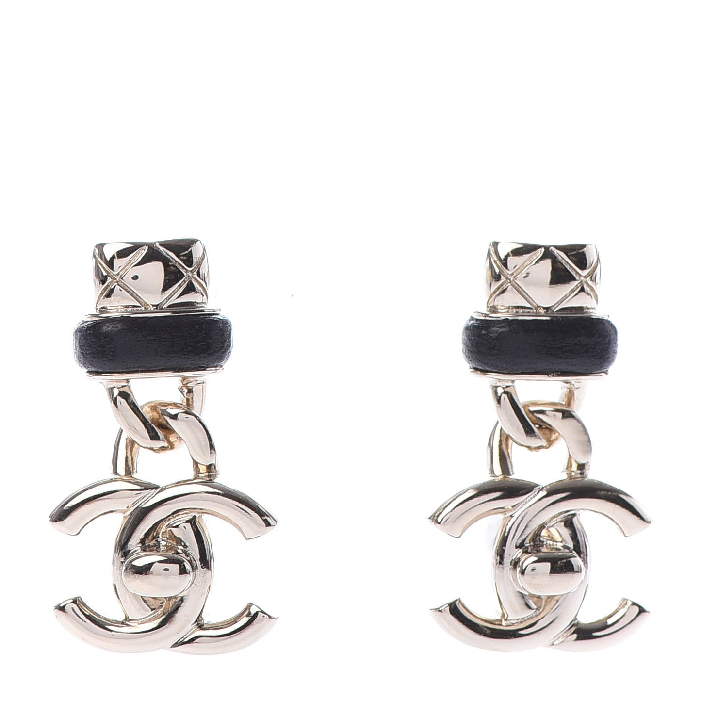 Lambskin CC Turnlock Drop Earrings Gold Black
