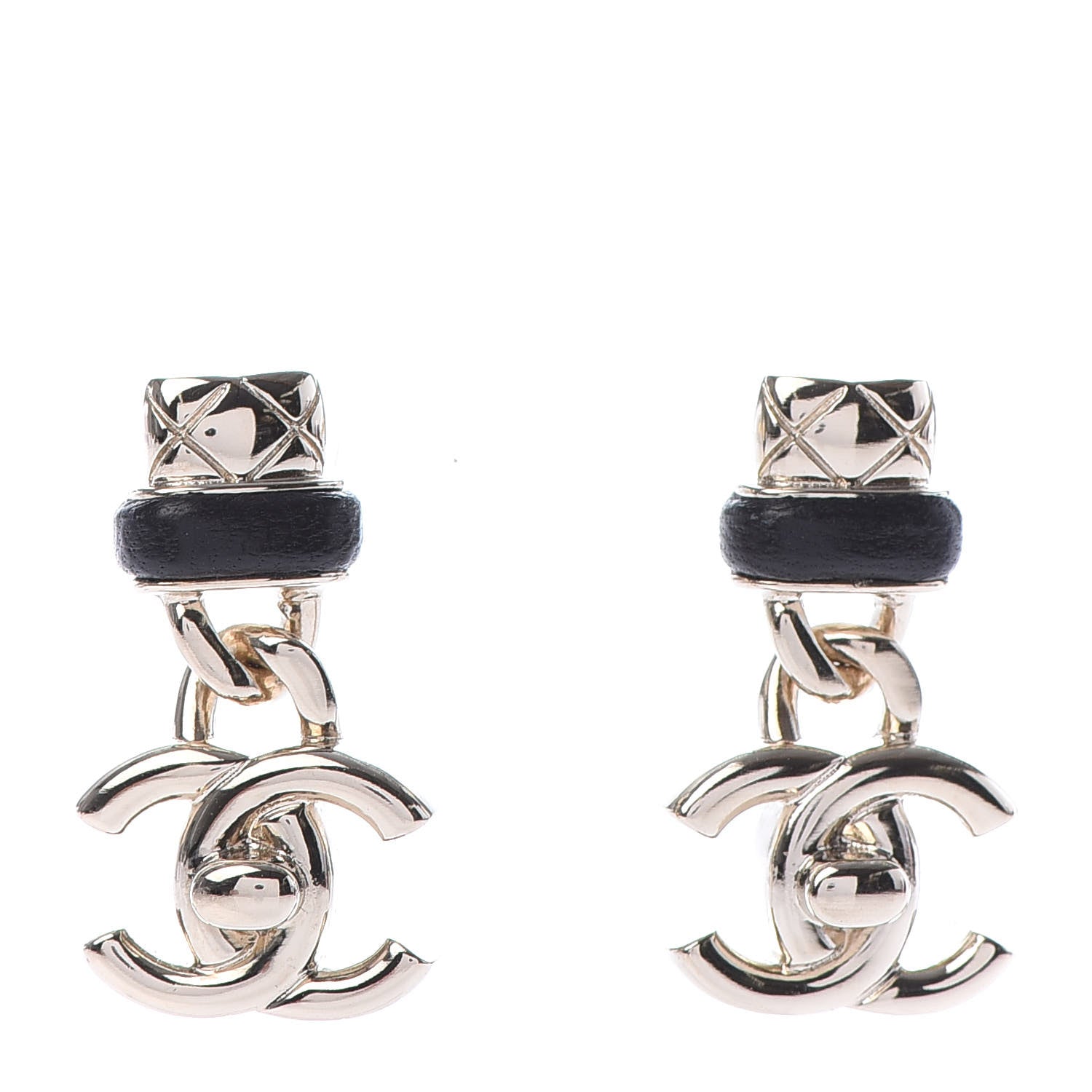 Chanel Lambskin CC Turnlock Drop Earrings Gold Black 1 of 4