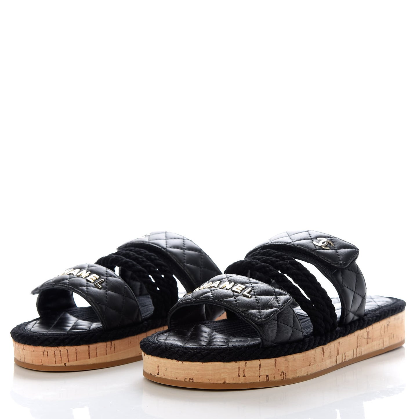 Cord Lambskin Quilted Logo Mules 37 Black
