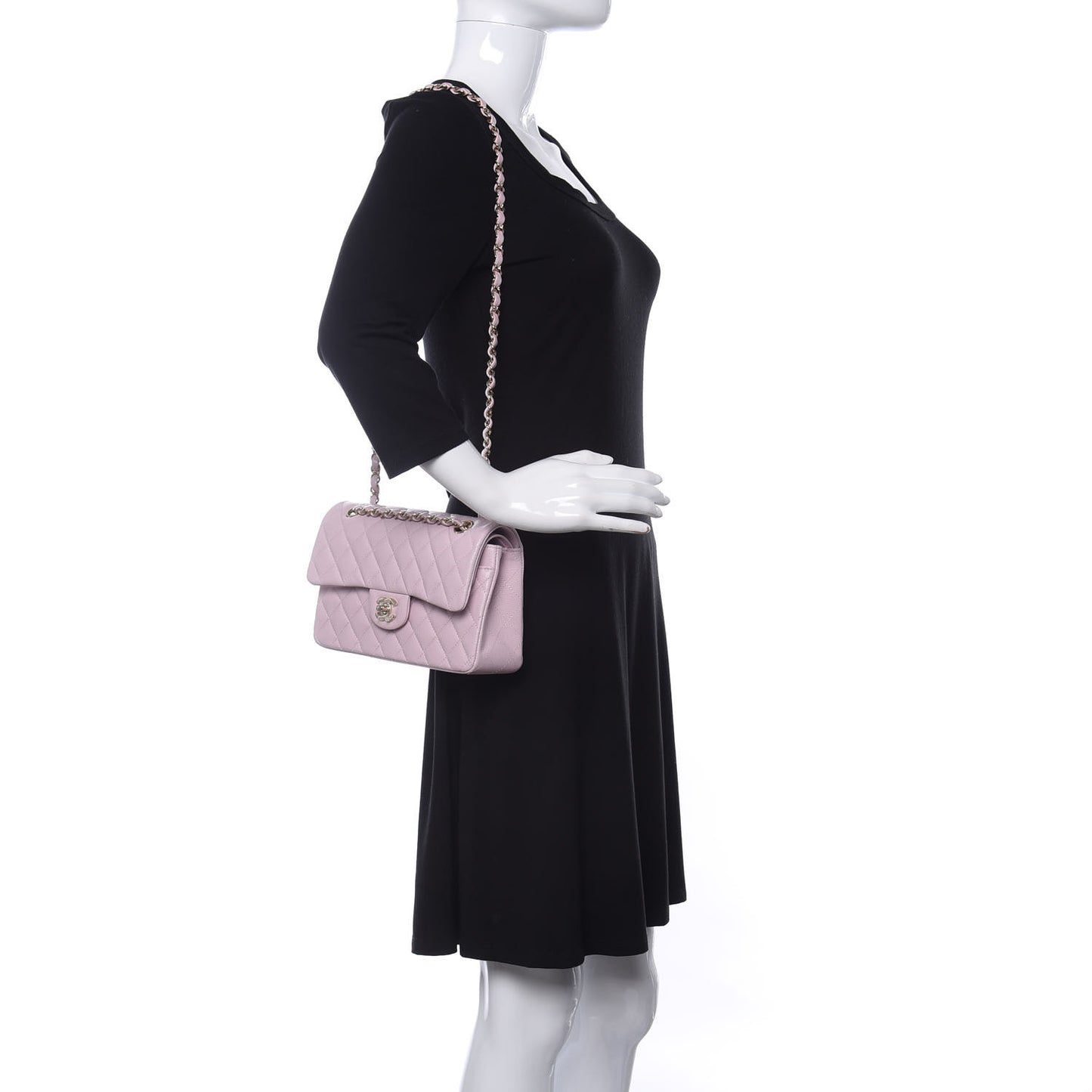 Caviar Quilted Small Double Flap Light Pink