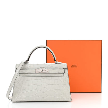 Hermes Matte Alligator Mini Kelly Sellier 20 Gris Neve 9 of 9