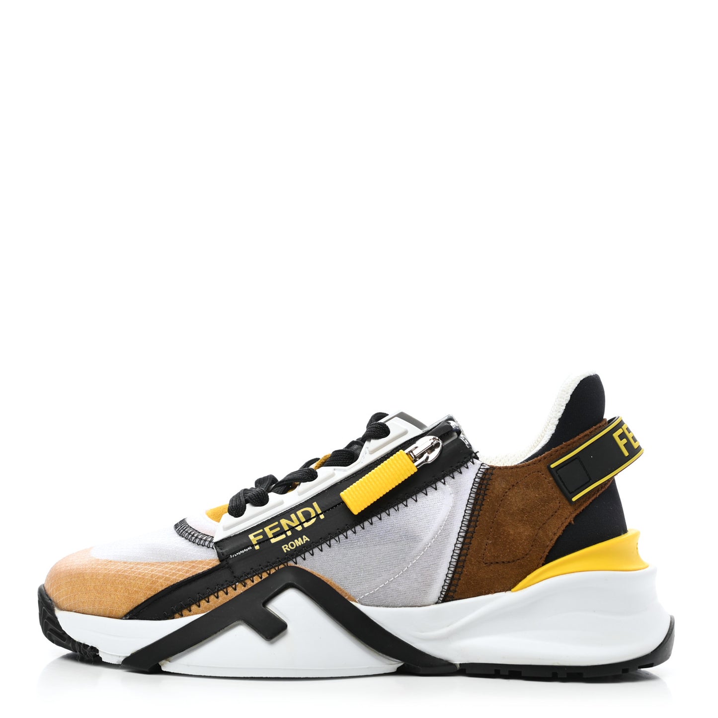 Nylon Suede Transparent Womens Fendi Flow Low Top Sneakers 35 Black Limone Tobacco