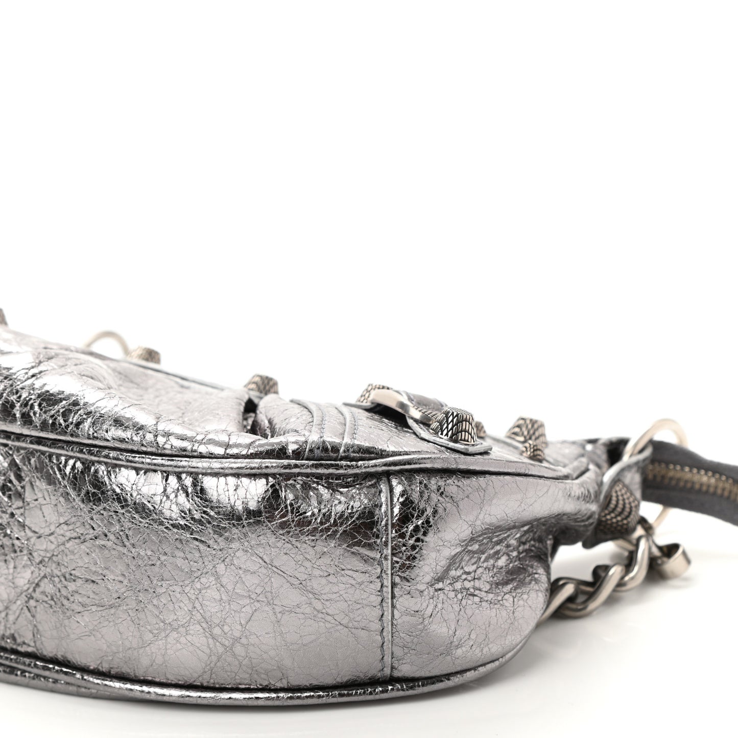 Metallic Agneau Arena Le Cagole Chain Shoulder Bag XS Silver