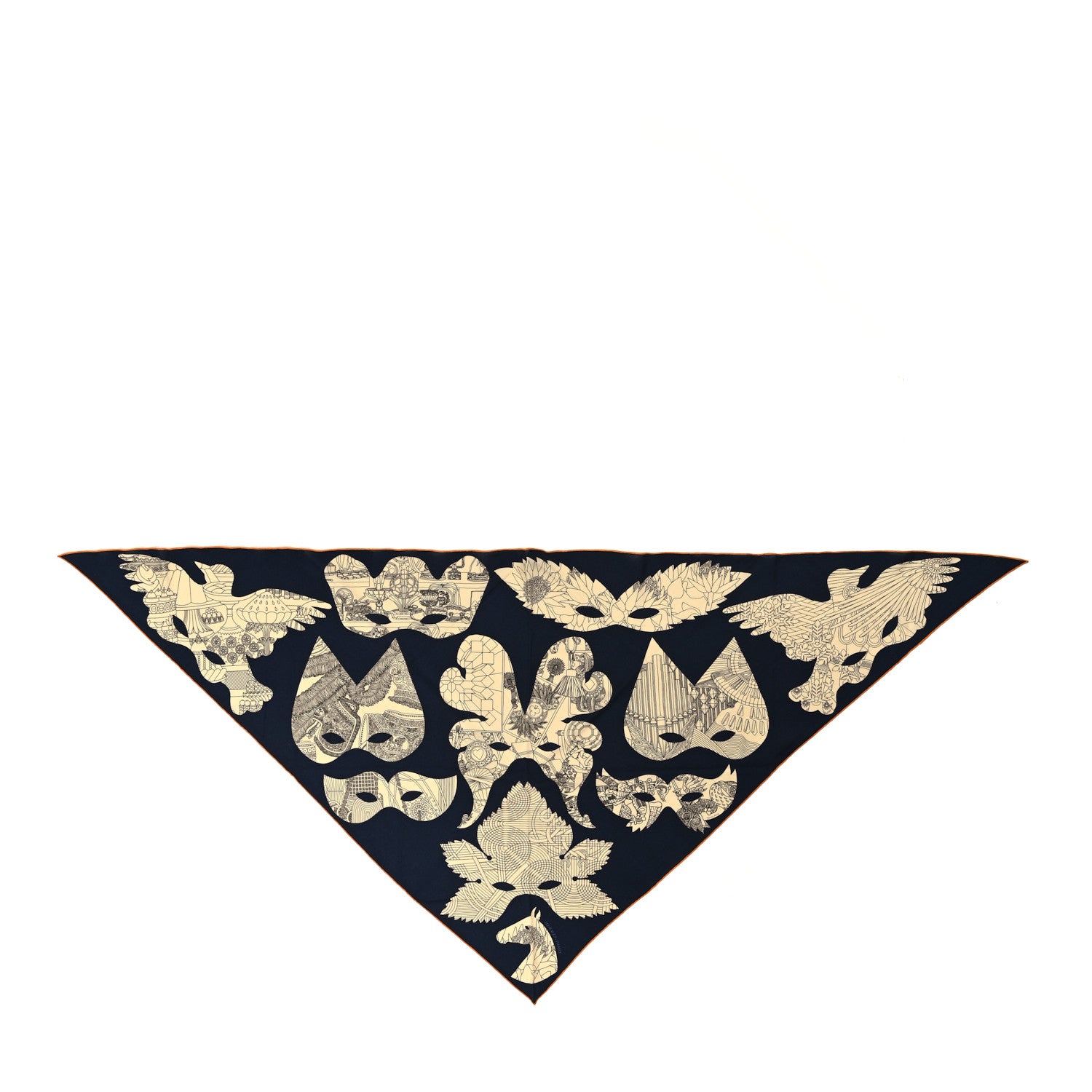 Hermes Cashmere Silk Bal de Soie Triangle Scarf Marine Naturel Roux 1 of 5