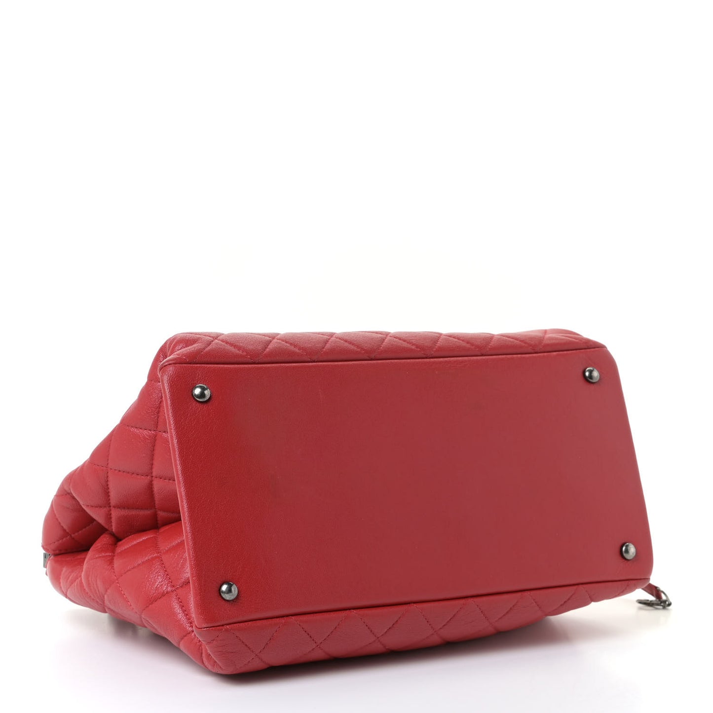Shiny Sheepskin Quilted Medium Shopping Tote Red