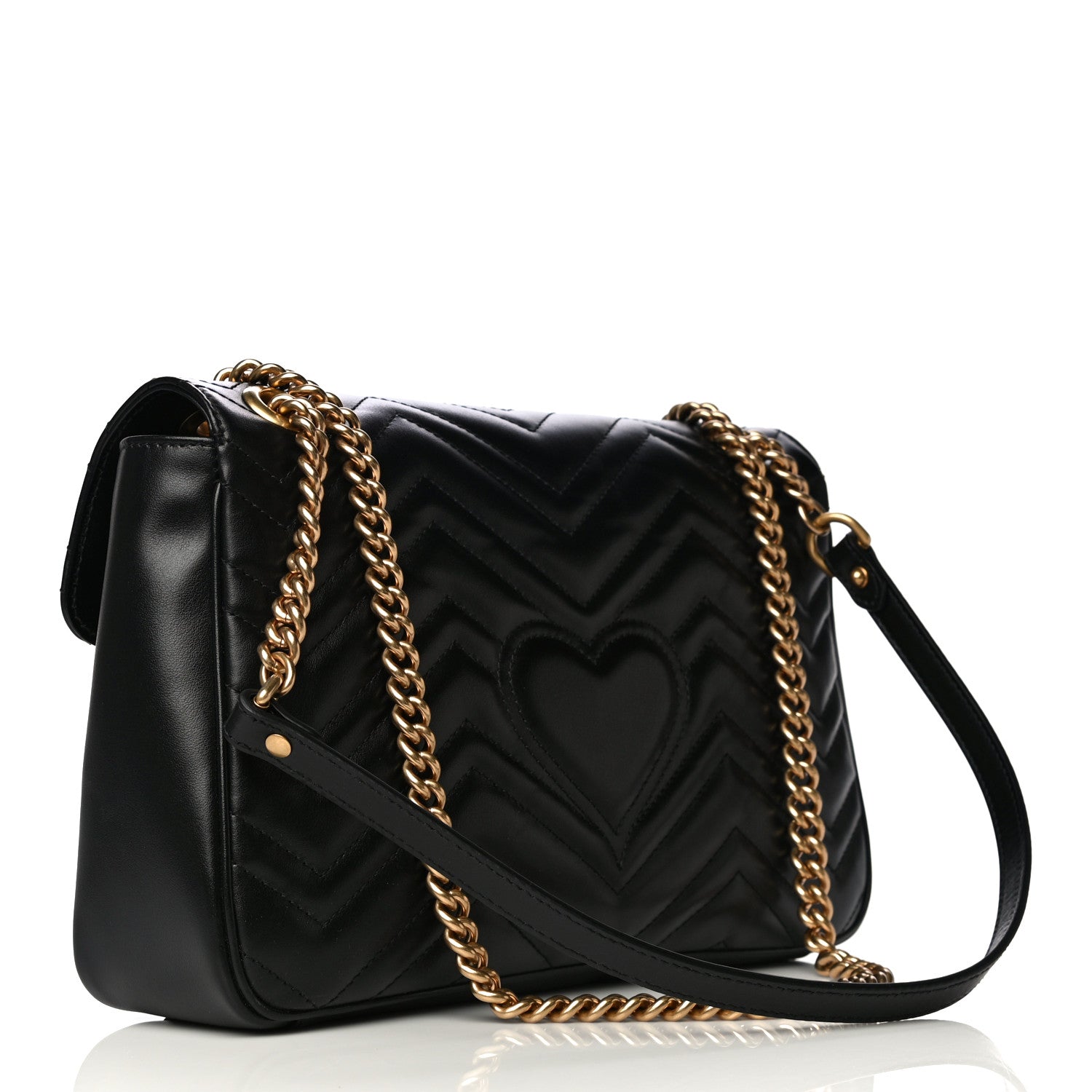 Gucci Calfskin Matelasse Medium GG Marmont Shoulder Bag Black 3 of 15