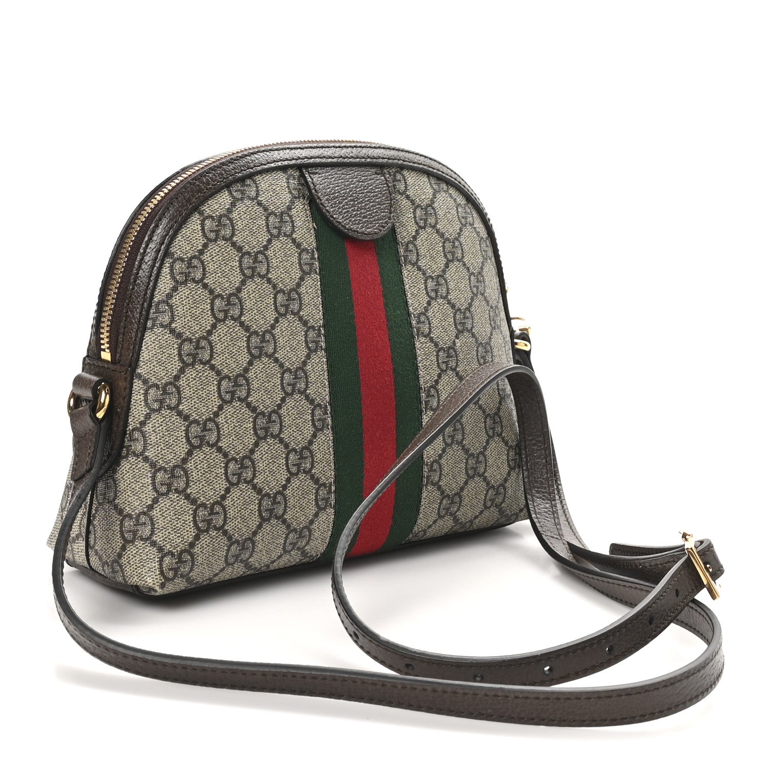 Gucci GG Supreme Monogram Textured Dollar Calfskin Web Small Ophidia Dome Shoulder Bag Beige Ebony New Acero 3 of 10