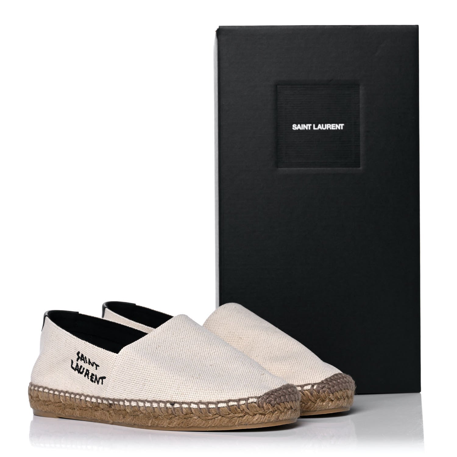 Saint Laurent Canvas Nappa Elba Light Logo Embroidered Espadrilles 38 Panna 10 of 12