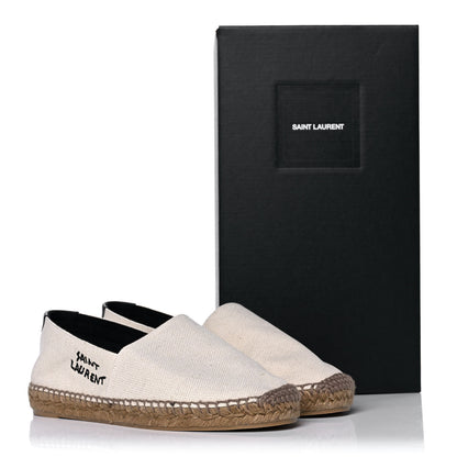 Saint Laurent Canvas Nappa Elba Light Logo Embroidered Espadrilles 38 Panna 10 of 12