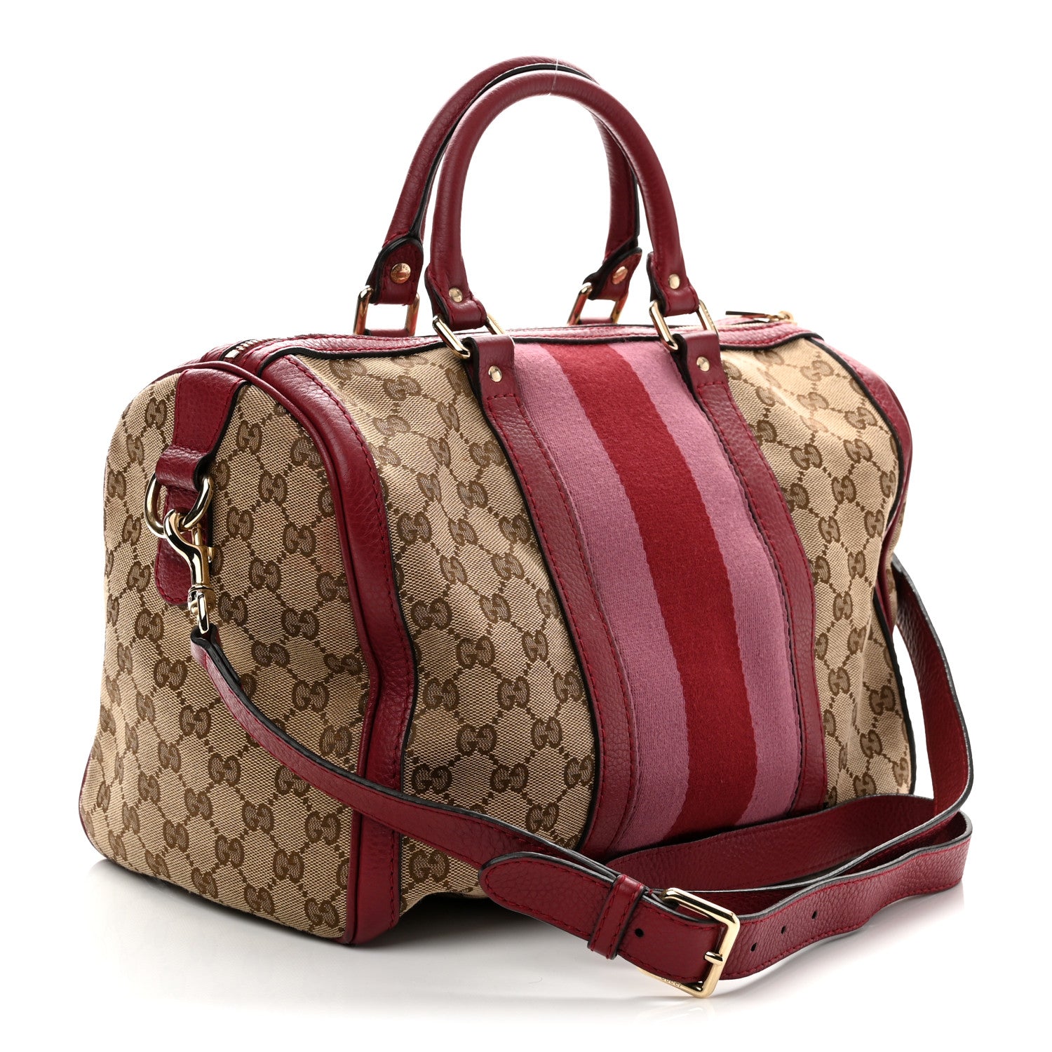 Gucci Monogram Cellarius Calfskin Vintage Web Medium Boston  Beige Ebony Soft Burgundy Peonia Flower 3 of 12