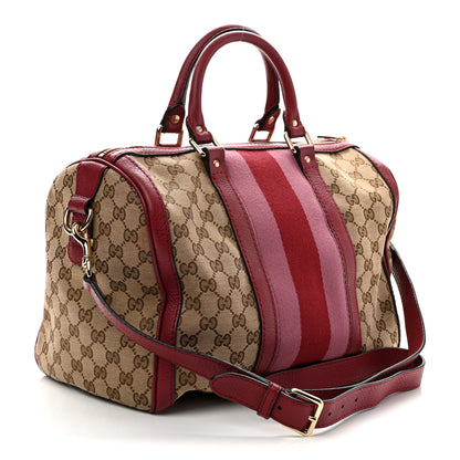 Gucci Monogram Cellarius Calfskin Vintage Web Medium Boston  Beige Ebony Soft Burgundy Peonia Flower 3 of 12