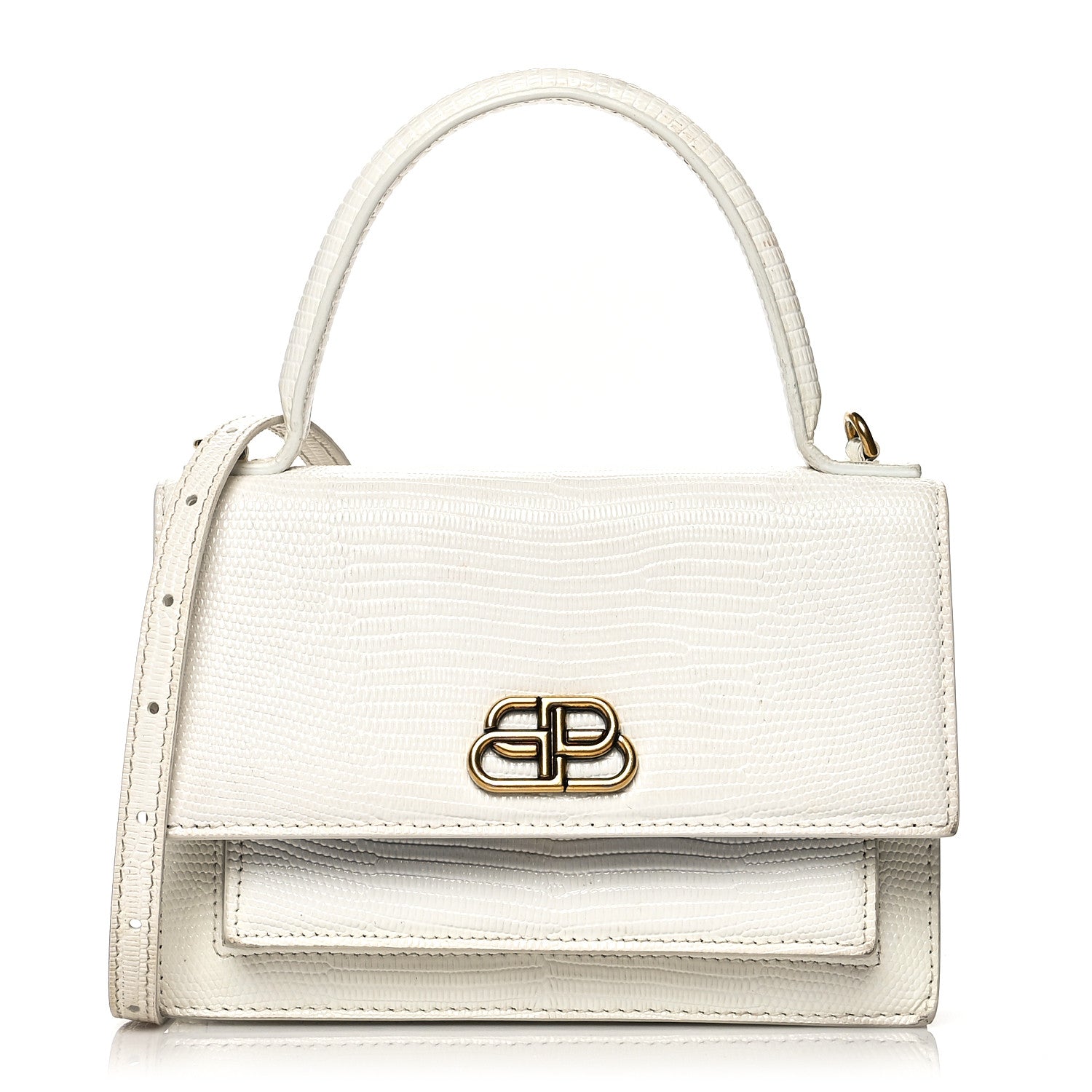 Balenciaga Patent Calfskin Lizard Embossed XS Sharp Top Handle Bag White 1 of 19