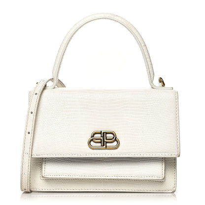 Balenciaga Patent Calfskin Lizard Embossed XS Sharp Top Handle Bag White 1 of 19