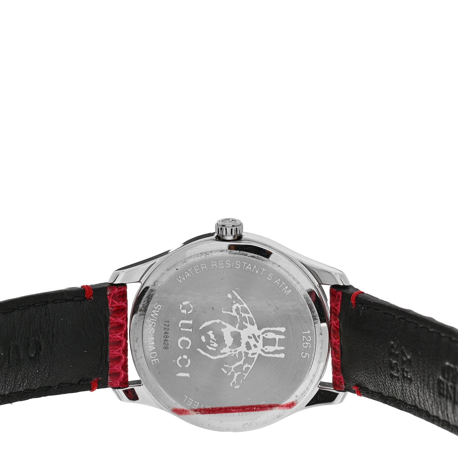 Gucci Stainless Steel Lizard Red Mother of Pearl 29mm G-Timeless Charm Quartz Watch 4 of 5