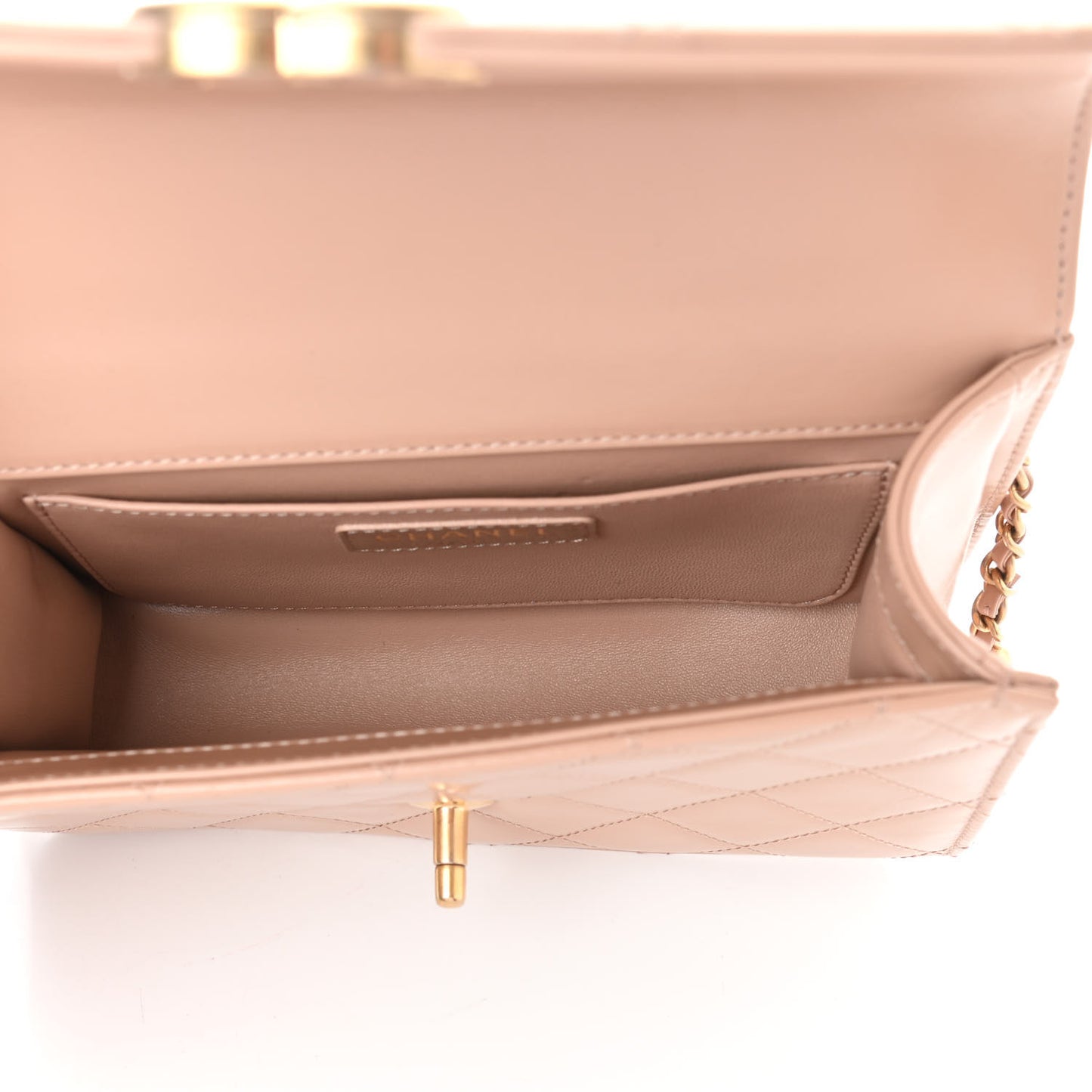 Calfskin Quilted Perfect Fit Flap Beige