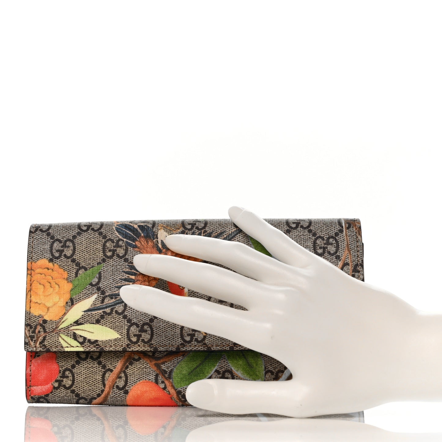 GG Supreme Monogram Tian Continental Wallet Beige Multicolor Red