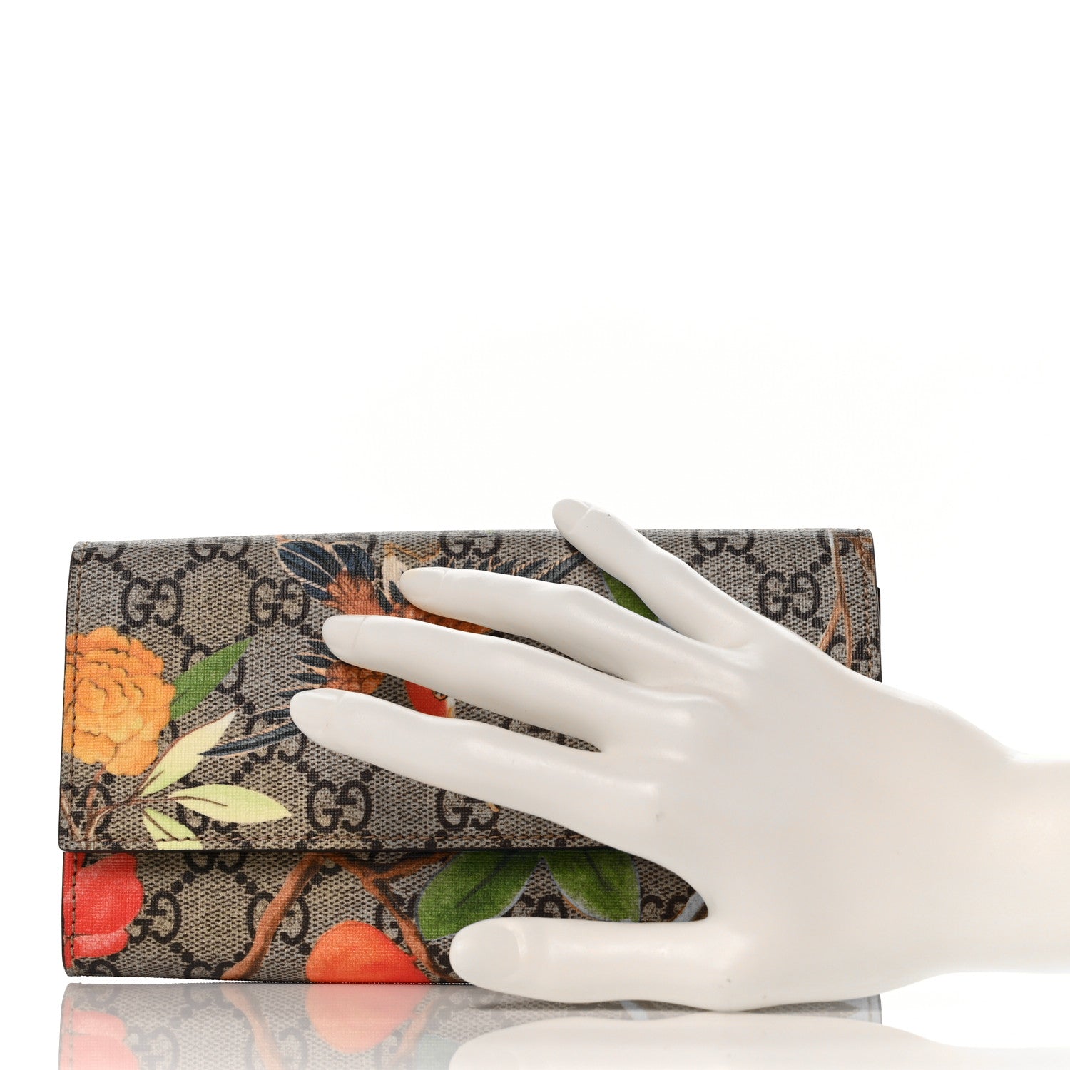 Gucci GG Supreme Monogram Tian Continental Wallet Beige Multicolor Red 2 of 9