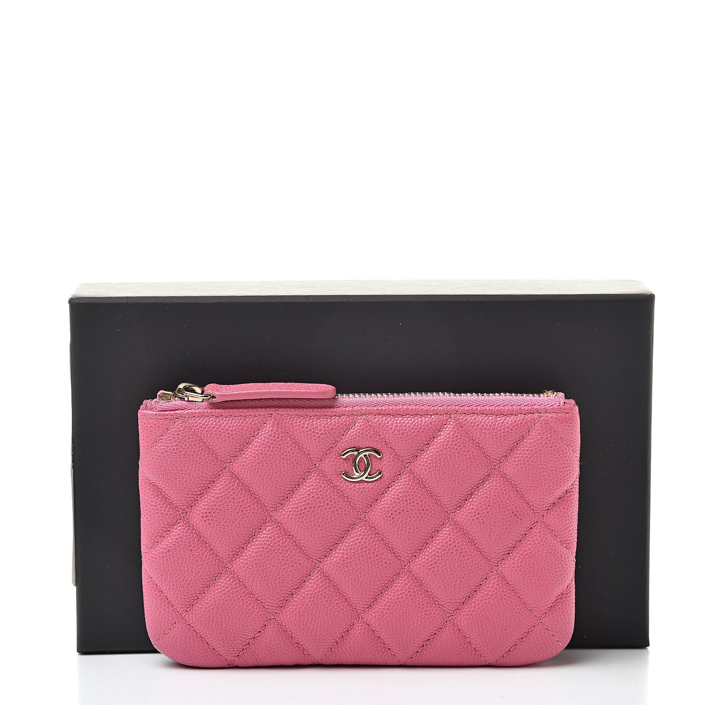 Iridescent Caviar Quilted Small Cosmetic Case Pink